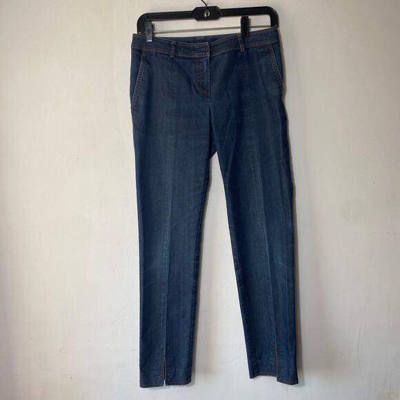St. John Denim Jeans Sz 2 Tapered Leg Front Slit Quiet Luxury Designer Old Money - Picture 1 of 7